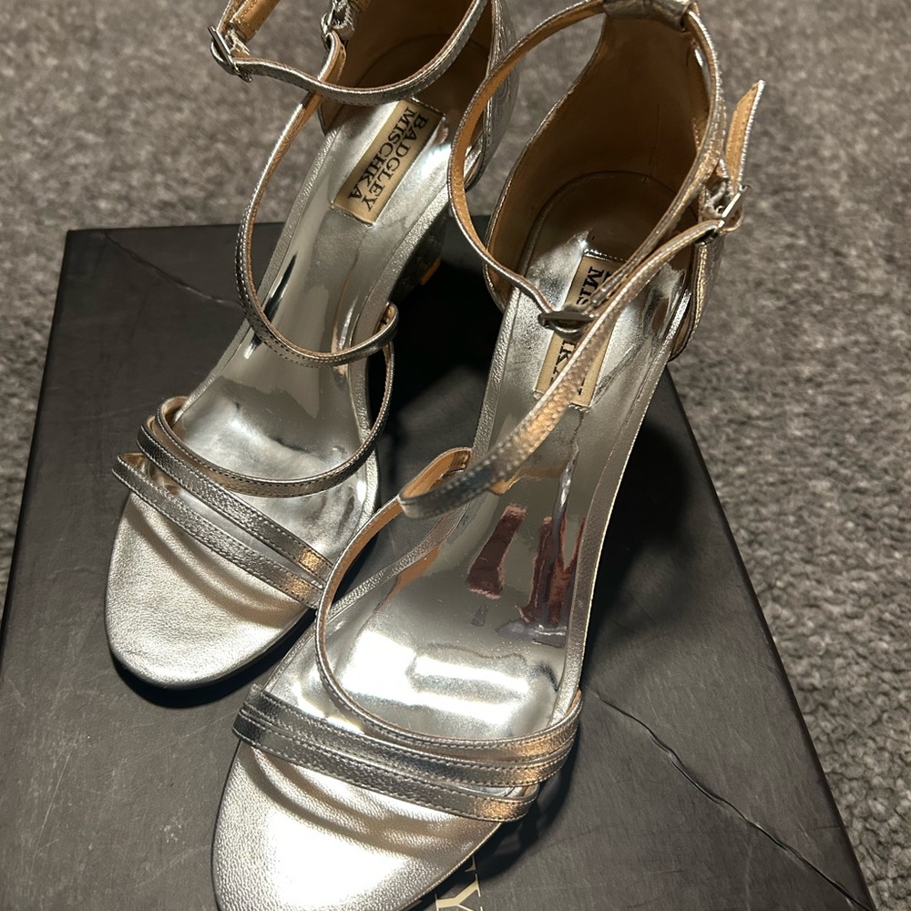 Badgley Mischka Carnation II Silver Strappy Wedge Heels